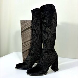 Jeffrey Campbell Naissance Velvet Knee High Boots Heels Black 7 NEW
